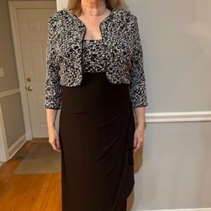 NWT Alex Evenings 2 piece black gown with black and white Jacket